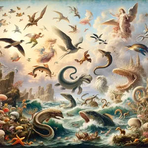 21. Ir padarė Dievas didelius jūros gyvius ir visus gyvus būtybes, kurios juda, kuriomis vandenys knibžda, pagal jų rūšis, ir visus sparnuotus paukščius, pagal jų rūšis. Ir pamatė Dievas, kad tai yra gera.