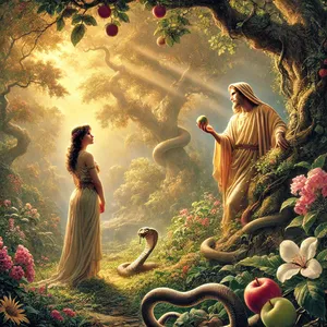 3. bet apie vaisių nuo medžio, kuris yra sodo viduryje, Dievas pasakė: Nevalgykite jo ir nelieskite jo, kad nemirtumėte.