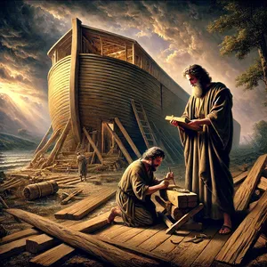 14. Pasidaryk sau laivą iš gofero medžio; padaryk laivui pertvarų ir iš vidaus bei iš išorės užtepk jį degutu.