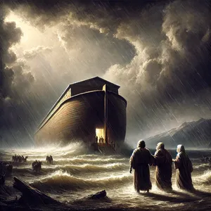 13. Tą pačią dieną Nojus, jo sūnūs – Šemas, Chamas ir Jafetas, Nojaus žmona ir jo sūnų žmonos įėjo į laivą,