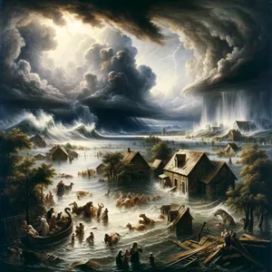 4. Nes po septynių dienų pradėsiu lieti žemėje lietų keturiasdešimt dienų ir keturiasdešimt naktų ir nušluosiu nuo žemės paviršiaus visą gyvą kūriniją, kurią esu sukūręs“.