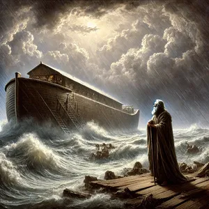 6. Nojus buvo šešių šimtų metų, kai užėjo tvanas, žemėje kilo vanduo.