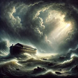 1. Dievas prisiminė Nojų, visus žvėris ir visus galvijus, kurie buvo su juo laive. Dievas pasiuntė vėją, kuris pūtė žemėje, ir vandenys ėmė slūgti.