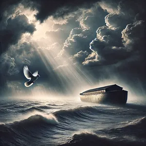 8. Tada jis išleido balandį, kad pamatytų, ar vandenys jau nuslūgo nuo žemės paviršiaus.