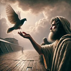 9. Bet balandis nerado vietos pailsėti ir grįžo pas jį į laivą, nes vanduo dar dengė visą žemę. Jis ištiesė ranką, paėmė balandį ir įnešė į laivą.