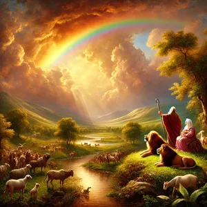 17. Dievas tarė Nojui: „Štai sandoros ženklas, kurį aš sudariau tarp savęs ir kiekvieno kūno, kuris yra žemėje.“