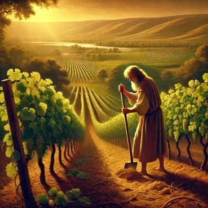 20. Nojus pradėjo dirbti žemę ir pasodino vynuogyną.